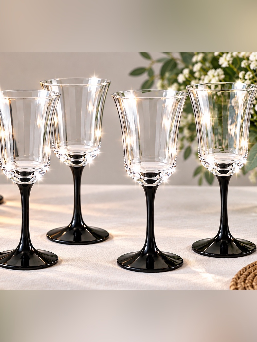 π·Vintage Sophisticated Black Stem Wine/Water Glass Set of 4π«π·π·made in France